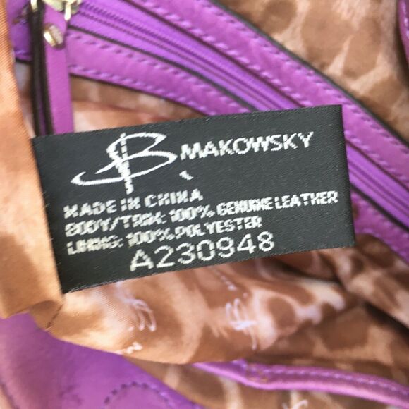 B. Makowsky Pebbled Leather Organizer Hobo Shoulder Bag Freesia Lilac Purple - Picture 10 of 12